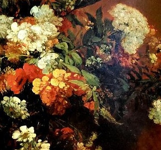 TILE R WALL ART Basket of Flowers by Eugene Delacroix 30in H x 40in W SELL $350.00 oil.JPG